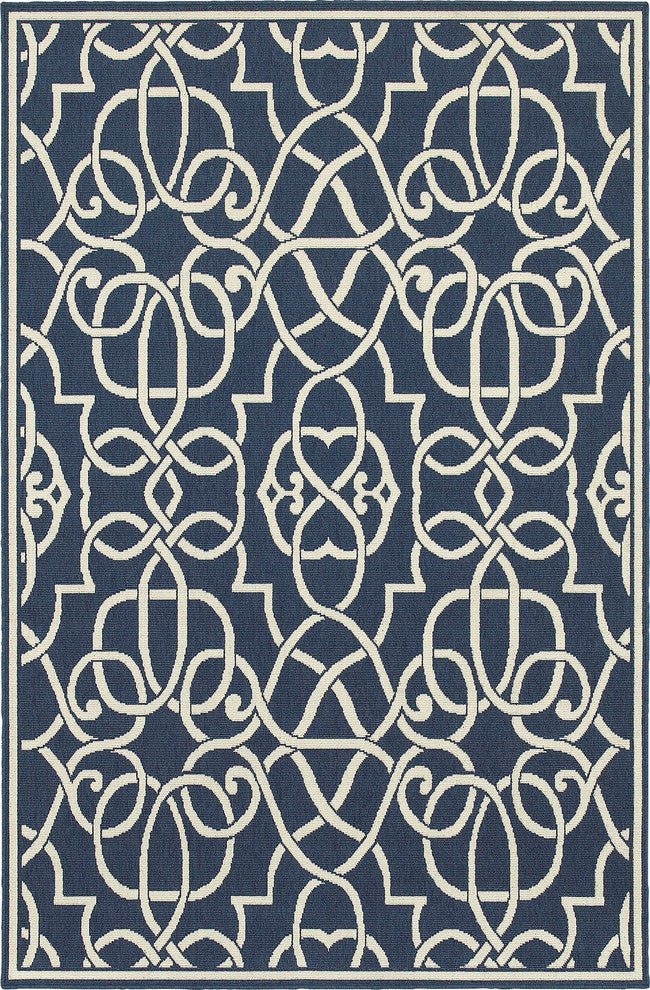Oriental Weavers Meridian 2205B Geometric Area Rug, Navy/Ivory, 3'7"x5'6"