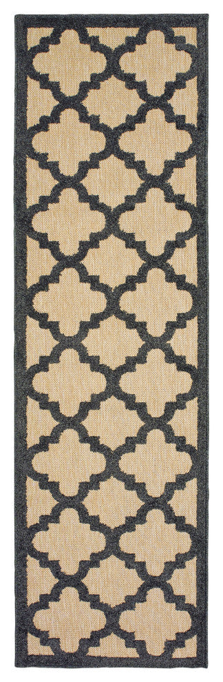 Oriental Weavers Cayman 660N9 Geometric Area Rug, Sand/Charcoal 2'3"x7'6" Runner