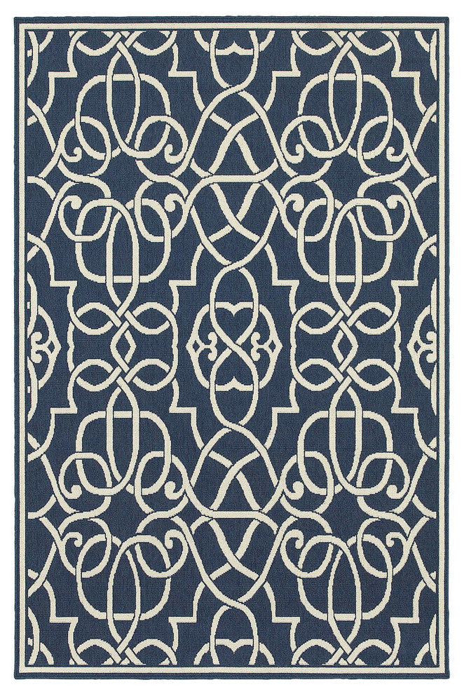 Oriental Weavers Meridian 2205B Geometric Area Rug, Navy/Ivory, 1'10"x2'10"