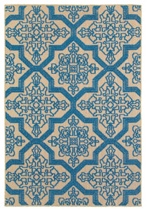 Oriental Weavers Cayman 2541M Geometric Area Rug, Sand/Blue, 3'10"x5'5"