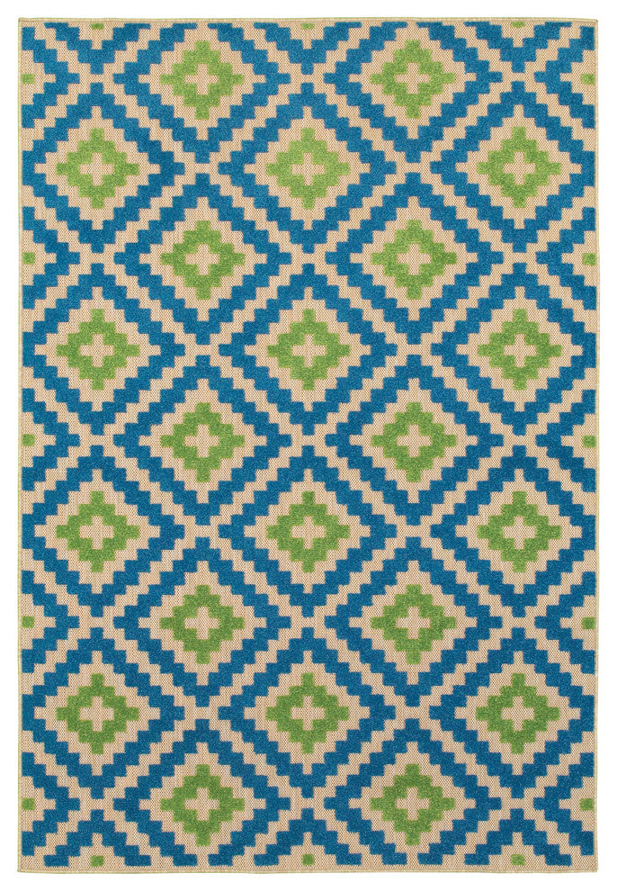 Oriental Weavers Cayman 2063Z Geometric Area Rug, Sand/Blue, 9'10"x12'10"