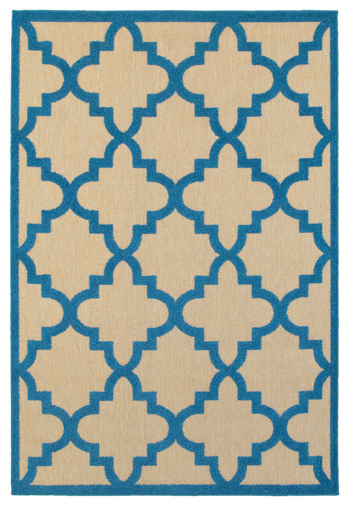 Oriental Weavers Cayman 660L9 Geometric Area Rug, Sand/Blue, 9'10"x12'10"
